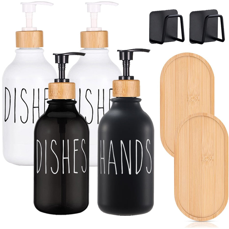 Dish Soap Dispenser and Hand Soap Dispenser with Bamboo Pump and