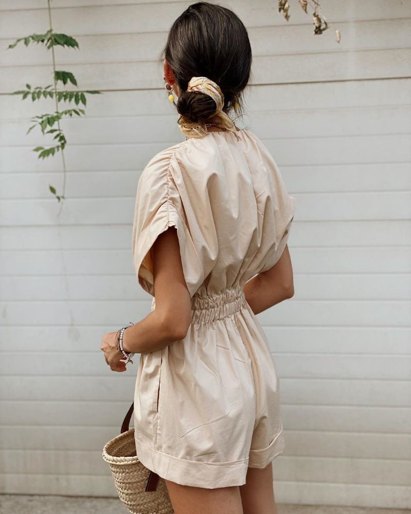 Wide Leg Rompers V Neck Casual Streetwear Pockets Overalls