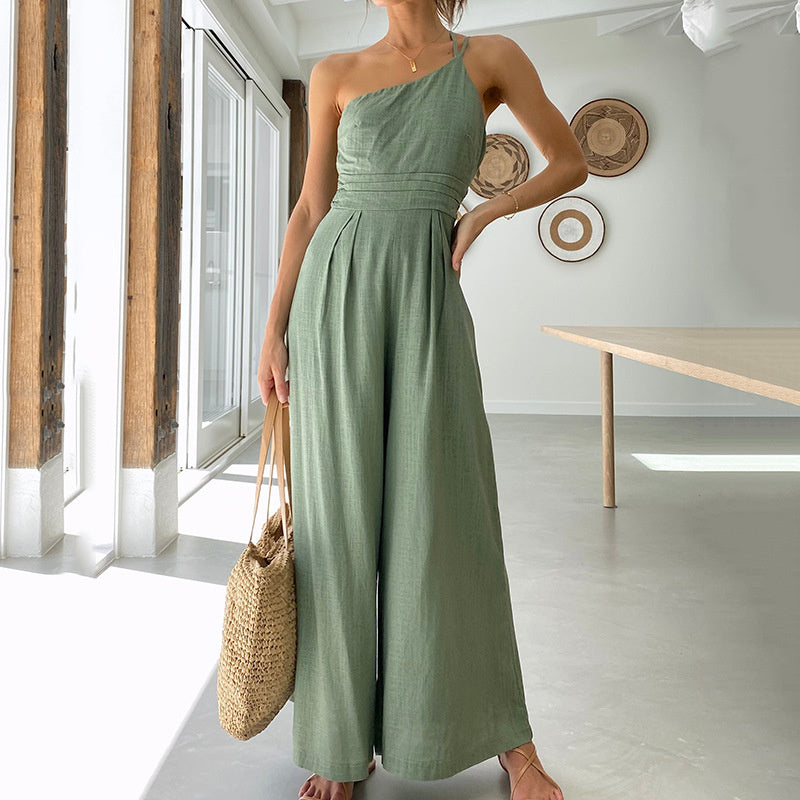 Solid Color Casual Sling Loose Jumpsuit  Loose jumpsuit, Jumpsuit fashion,  Wide leg jumpsuit