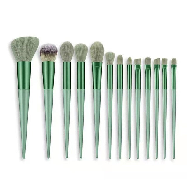 13pcs Green Brushes Set – Pink Canvas Beauty