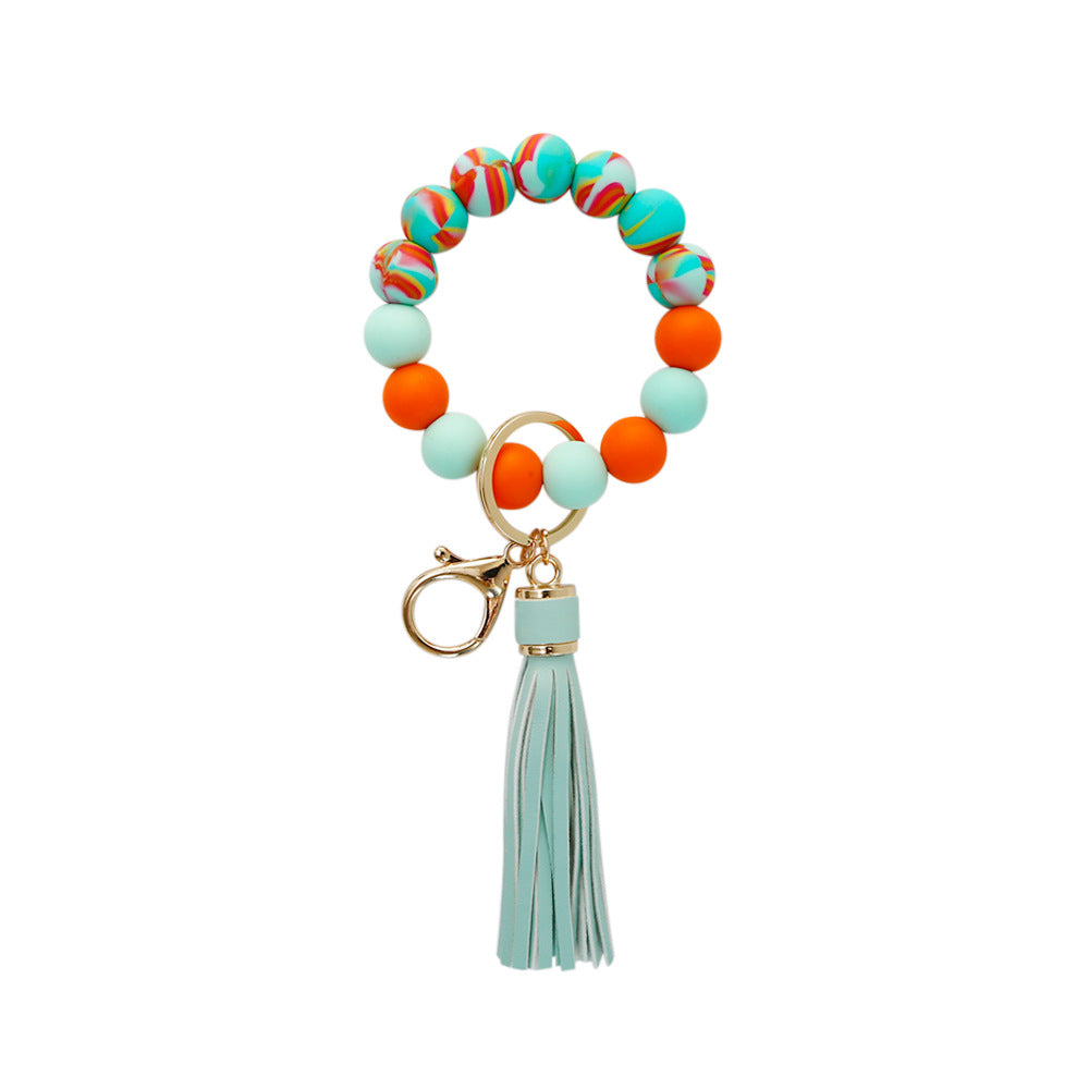 Colorful Silicone Beaded Tassel Wristlet Keychain Bracelets